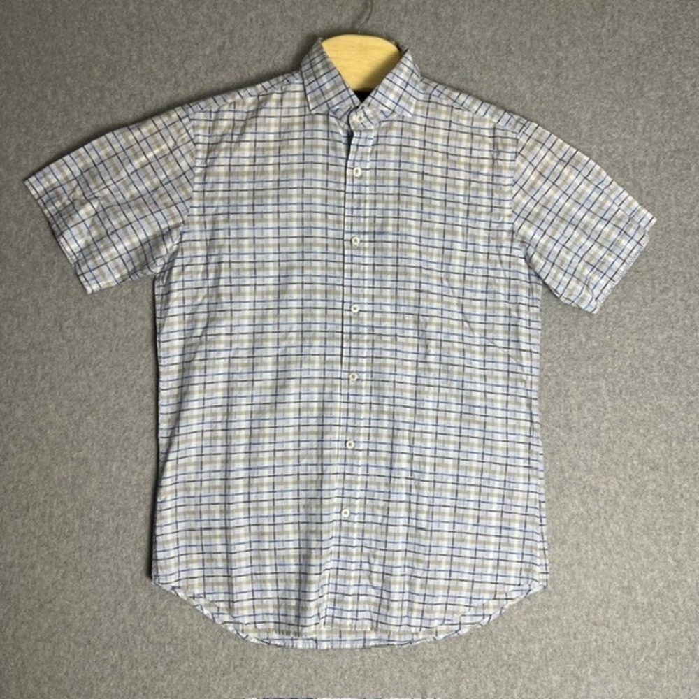 Bugatchi‎ Men's Shaped Fit Short Sleeve Button Up Plaid Shirt Size Small